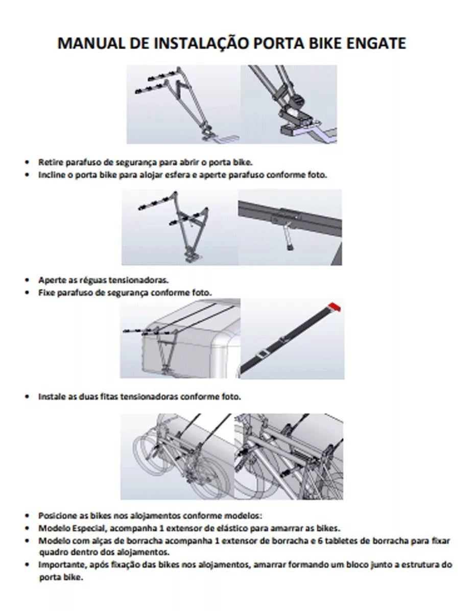 Transbike De Engate P/ 3 Bikes Universal Preto C/ Cintas