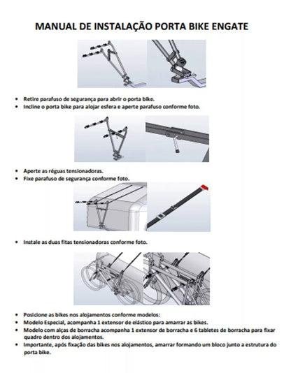 Transbike De Engate P/ 3 Bikes Universal Preto C/ Cintas