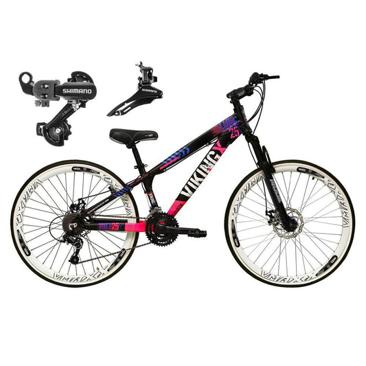 Bicicleta Aro 26 VikingX Tuff, Azul, Rosa e Roxo - 21 Marchas