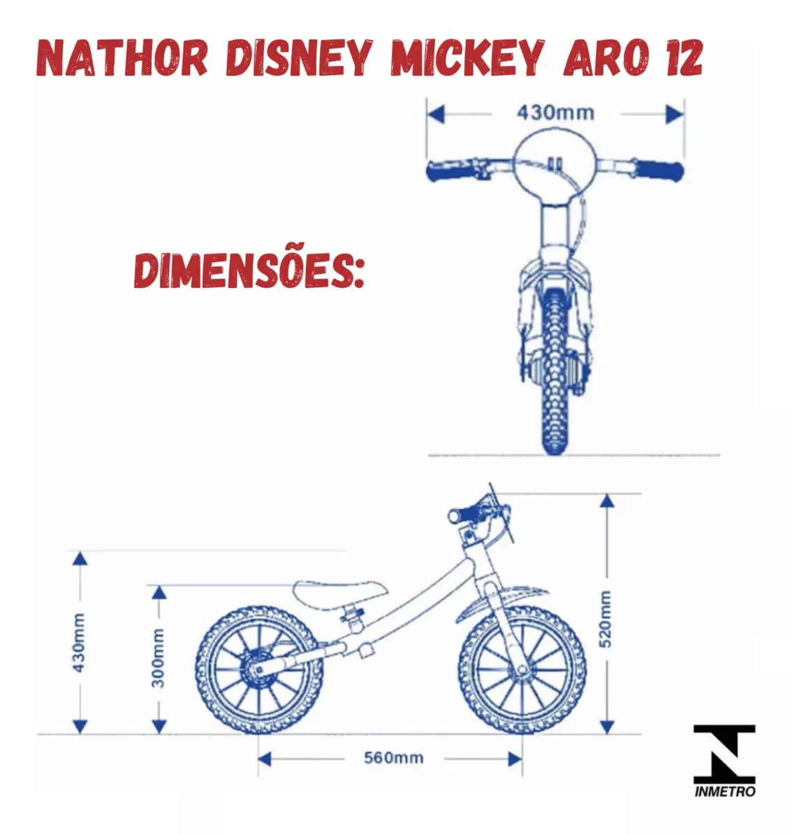 Bicicleta Infantil Aro 12 Mickey Mouse - Nathor