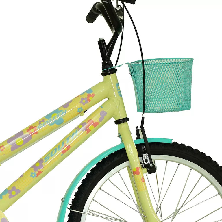 Bicicleta Infantil Aro 20 South Aço Cissa Amarelo Flower Parl Cesta