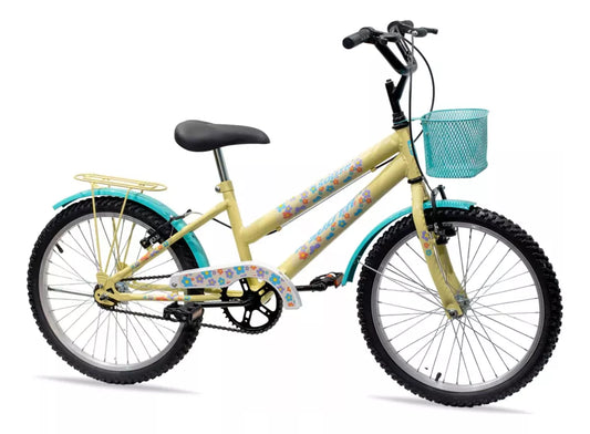 Bicicleta Infantil Aro 20 South Aço Cissa Amarelo Flower Parl Cesta