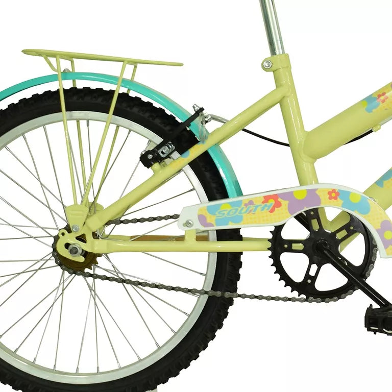 Bicicleta Infantil Aro 20 South Aço Cissa Amarelo Flower Parl Cesta