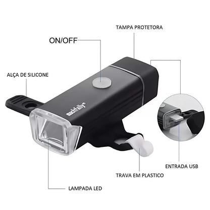 Farol Lanterna Bike Led 4 Funções Recarregável Usb Forte